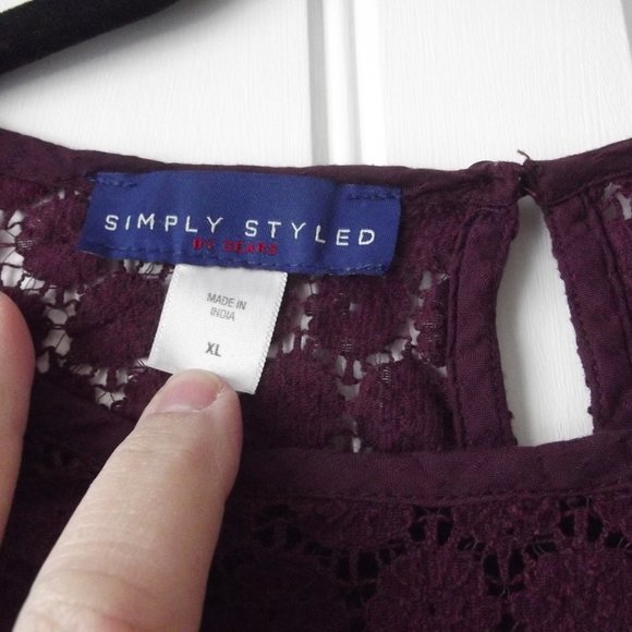 Purple Long Sleeve Peasant Top Blouse Sheer Lace with Lace - Picture 3 of 10